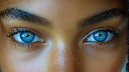 Fototapeta premium A person displays mesmerizing blue eyes, drawing attention with their vibrant color and detailed expression
