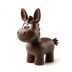 3D render of a simple cartoon chocolate donkey icon on a white background,