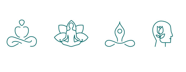 Vector Icons Set: Mental Health, Well-being, Mindfulness, Meditation, Emotional Well-being
