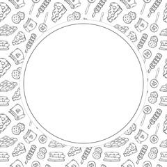 food and beverage circle frame in doodle style frame background