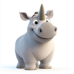 Fototapeta premium 3d cartoon rhino, white background,