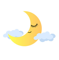 Star and Crescent Moon icon on White Background.