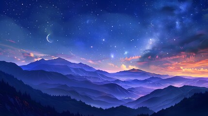 Fototapeta premium mountain. backgrounds night sky with stars and moon and clouds.