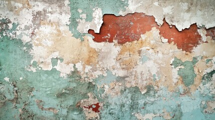 Fototapeta premium Faded old cement wall with layers of peeling paint, grunge texture and retro vibe -