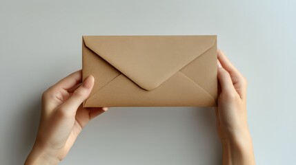 Fototapeta premium Hand Holding Envelope on White Background - Mockup Design Concept
