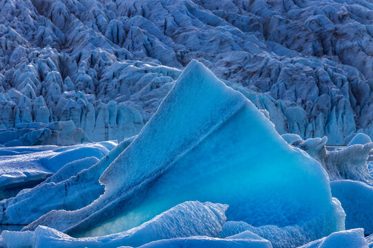 Calving glacial ice in Fjallsarlon Lagoon, Iceland