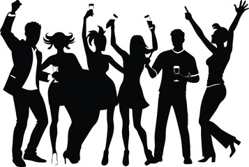 silhouette of a group of party people illustration 