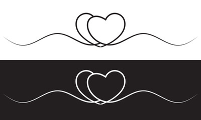 Fototapeta premium Heart line drawing ribbon in vector doodle sketch. Wedding, Valentine day black and white love heart scribble line black and white background. Vector illustration. EPS 10