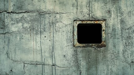 Old cement wall with a small, cracked vent, industrial decay and vintage vibe -