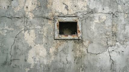Old cement wall with a small, cracked vent, industrial decay and vintage vibe -