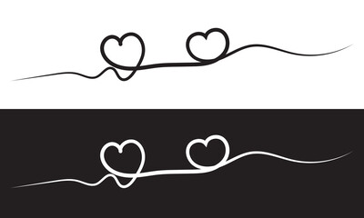 Fototapeta premium Heart line drawing ribbon in vector doodle sketch. Wedding, Valentine day black and white love heart scribble line black and white background. Vector illustration. EPS 10