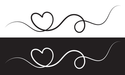 Heart line drawing ribbon in vector doodle sketch. Wedding, Valentine day black and white love heart scribble line black and white background. Vector illustration. EPS 10