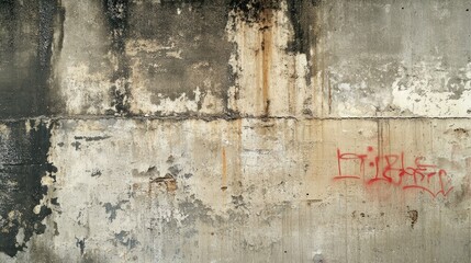 Old cement wall with faded graffiti letters, urban decay and artistic history, weathered surface