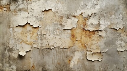 Obraz premium Old cement wall with flaking plaster, decayed and worn, urban abandonment and neglect