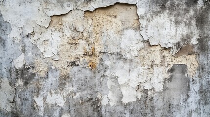 Obraz premium Old cement wall with flaking plaster, decayed and worn, urban abandonment and neglect