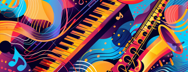 Fototapeta premium Jazz music background poster, band instrument concert