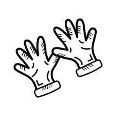 Gloves used for protection in laboratory experiment, safety gloves doodle icon