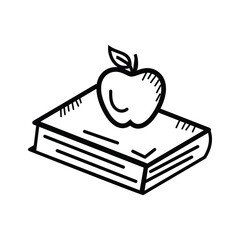 Apple on book, education and knowledge doodle icon