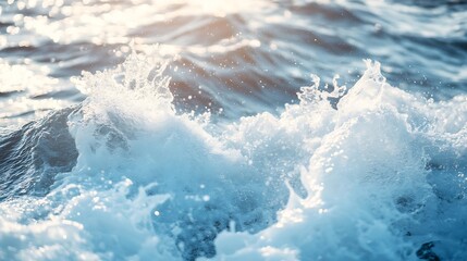 Fototapeta premium cascading white wash ocean waves crashing splashing churning water with power boat wake : Generative AI