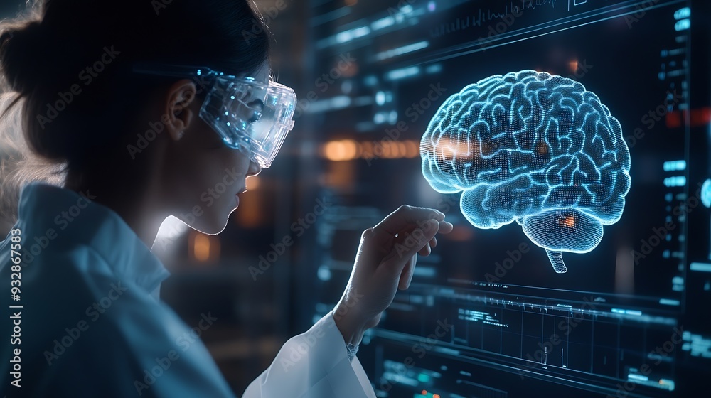 Aufkleber doctor checking brain testing result with innovative medical technology diagnose and examine patient