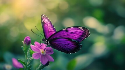 Purple butterfly resting on a flower, vibrant and delicate, nature in harmony