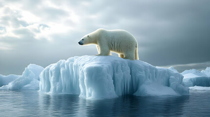 Naklejka premium Polar bear standing on an iceberg in the Arctic ocean.