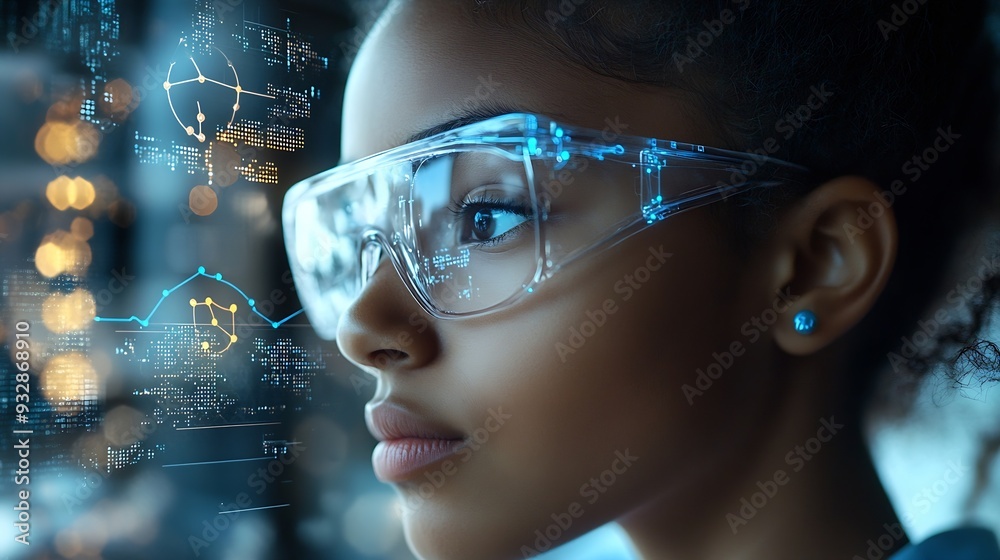 Aufkleber Image of data processing and chemical formula over biracial schoolgirl global science data processing and digital interface concept digitally generated image : Generative AI