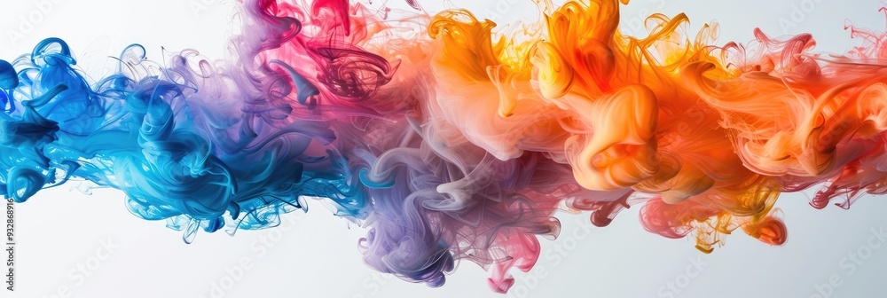 Poster Colorful ink exploding in water creating abstract shapes