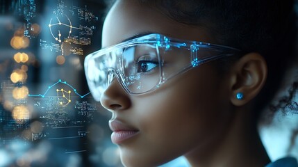 Image of data processing and chemical formula over biracial schoolgirl global science data processing and digital interface concept digitally generated image : Generative AI