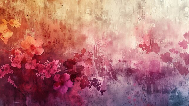 Abstract Floral Watercolor Background with Pink and Orange Flowers