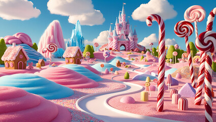 3D render of candy land, Generative AI