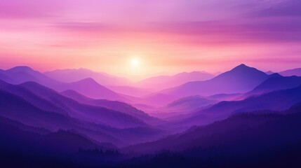 Obraz premium Purple sunset over the mountains, tranquil and majestic, peaceful evening scene