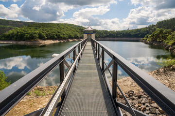 The Urfttalsperre also known as the Urft dam or Urft reservoir at Eifel National Park in North Rhine-Westphalia, Germany