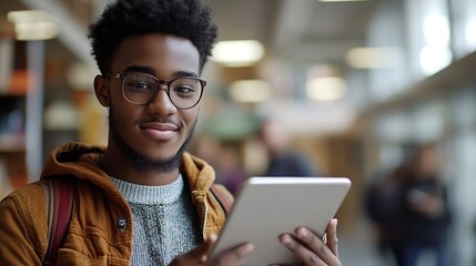 Engaging with Diverse ELearning Opportunities on Tablet An individual taps into a variety of elearning options on a tablet highlighting the diverse educational content available digita : Generative AI