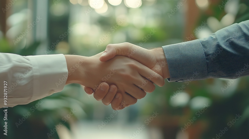 Aufkleber Trust shaking hands and business people in office for deal welcome or onboarding for b2b collaboration Partnership teamwork and handshake for agreement consulting or introduction at me : Generative AI