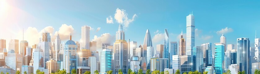 Fototapeta premium Morning sunlight enhancing urban cityscape, morning light, dynamic city morning
