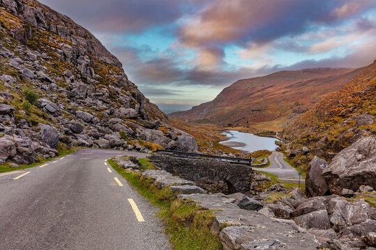 Narrow roadway over stone bridge at the Gap of Dunloe near Killarney, Ireland