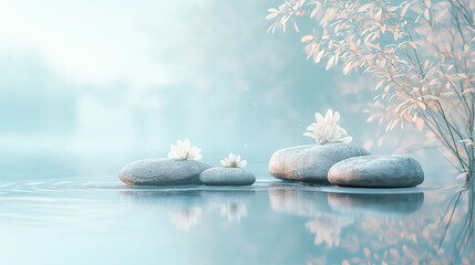 A calming, nature-inspired scene showing the connection between mental wellness and brain health, using soft colors and natural elements to represent stress management and relaxation