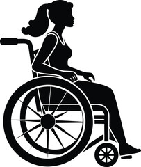 silhouette of woman on wheelchair on white background illustration