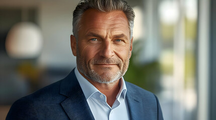 Fototapeta premium Portrait of a confident middle-aged man in a suit smiling at the camera.