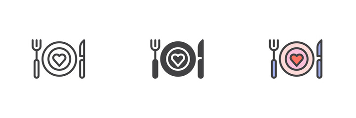 Romantic dinner different style icon set