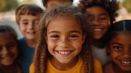 portrait of Group of young boys and girls together celebrating friendship and unity Multiracial group of people : Generative AI