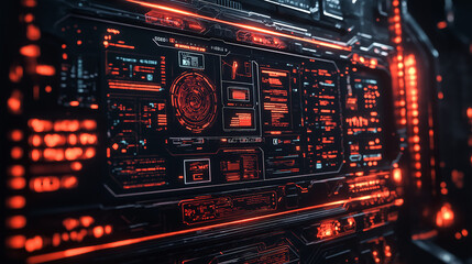 Obraz premium A futuristic graphic design featuring pictograms as part of a user interface for an imagined technology, with sleek, modern aesthetics