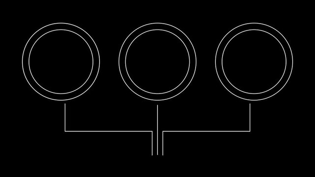 HUD three circles frames elements animation 4k. White on a black background