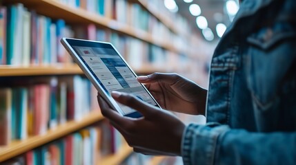 Engaging with Diverse ELearning Opportunities on Tablet An individual taps into a variety of elearning options on a tablet highlighting the diverse educational content available digita : Generative AI