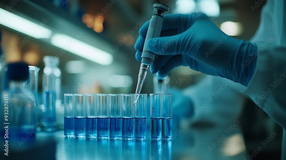 Leinwandbilder A scientist uses laboratory equipment for a research experiment test tube is essential for chemists to use in experiments scientific researchers must concentrate on testing samples in  : Generative AI