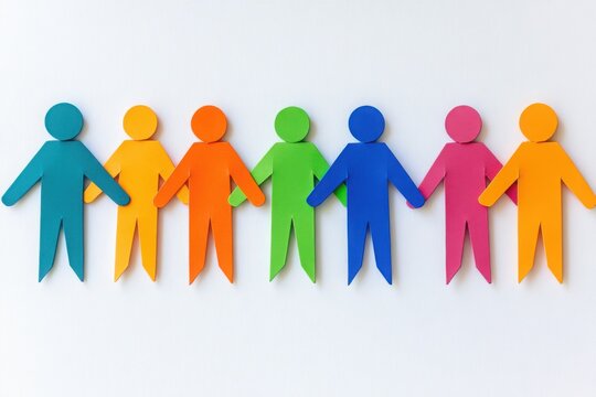 Colorful paper figures holding hands in unity