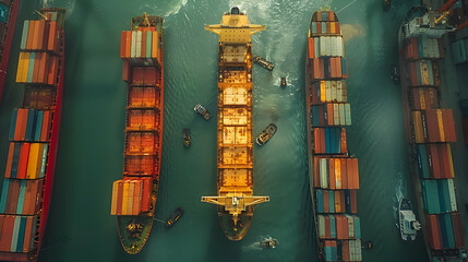 Aerial View of Cargo Ships in a Harbor