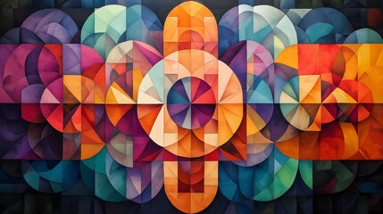Fototapeta premium A visually dynamic composition of geometric shapes tessellating in complex patterns, highlighted with vibrant colors