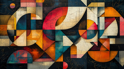 Fototapeta premium A visually dynamic composition of geometric shapes tessellating in complex patterns, highlighted with vibrant colors